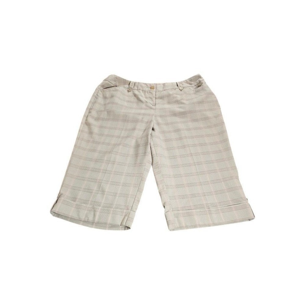 Danielle‎ B Plaid Capri Pants Womens 16 Tan Beige Cuffed Cropped Trousers - Picture 2 of 11